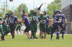 Defensive lineman Tyler Langlais has been an absolute beast for the Airdrie Irish in the team’s second season in the Alberta Football League. His football experience in high school, junior, university and the CFL has been a huge help for the growing squad.
Andrew Halipchuk/Rocky View Publishing